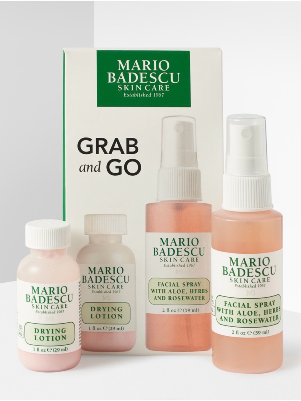 Mario Badescu Grab and Go Skin Set Drying Lotion & Spray Travel Ready Brand New!